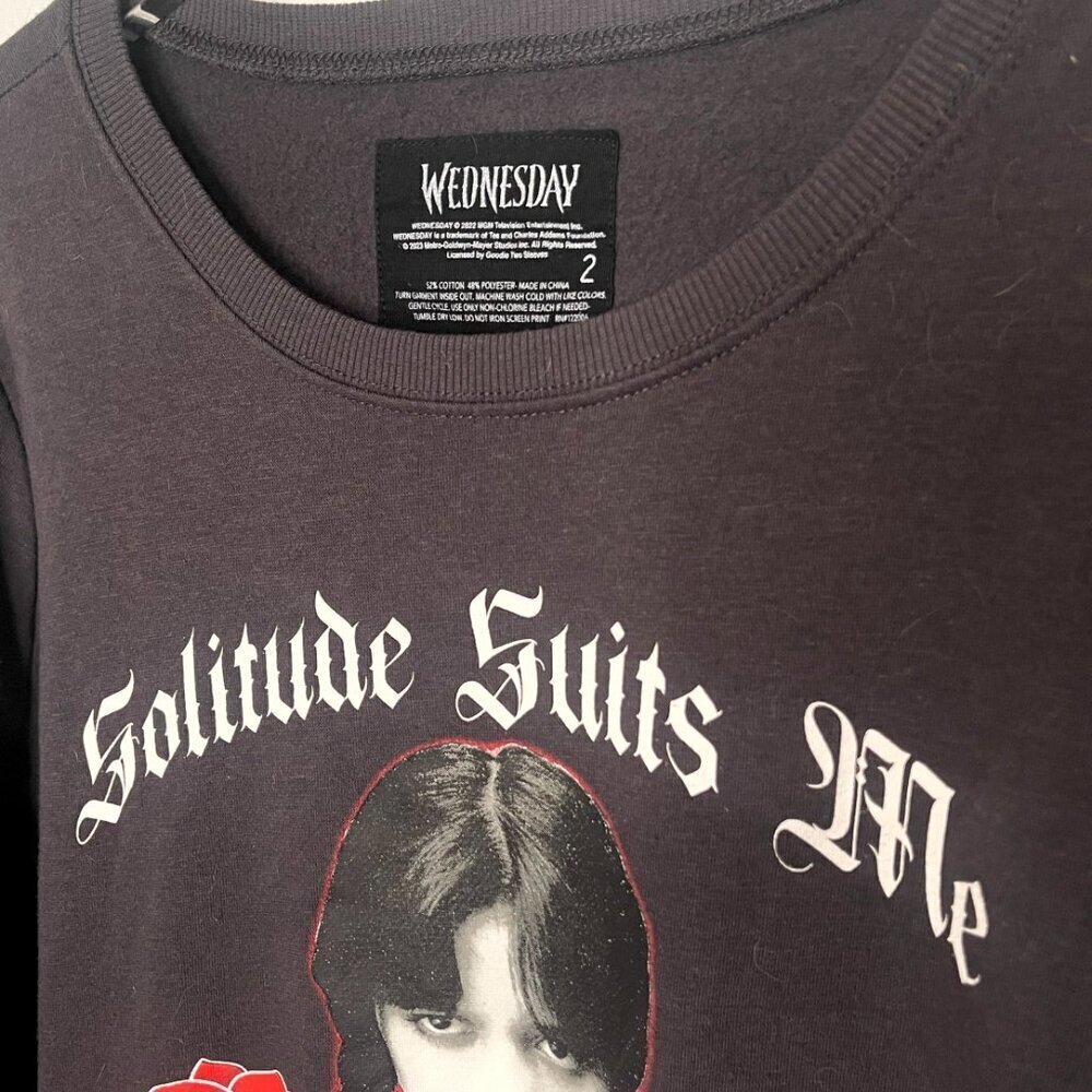 Torrid Gray Addams Family Wednesday Cozy Fleece Crew Neck Pullover Sweater 2 2X - Picture 4 of 6